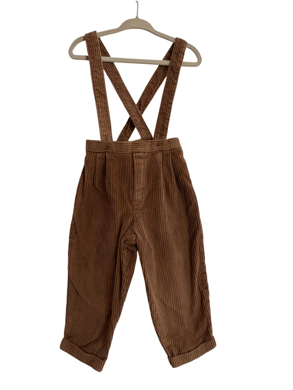 Vintage Brown Corduroy Overalls with Cross-Back Straps